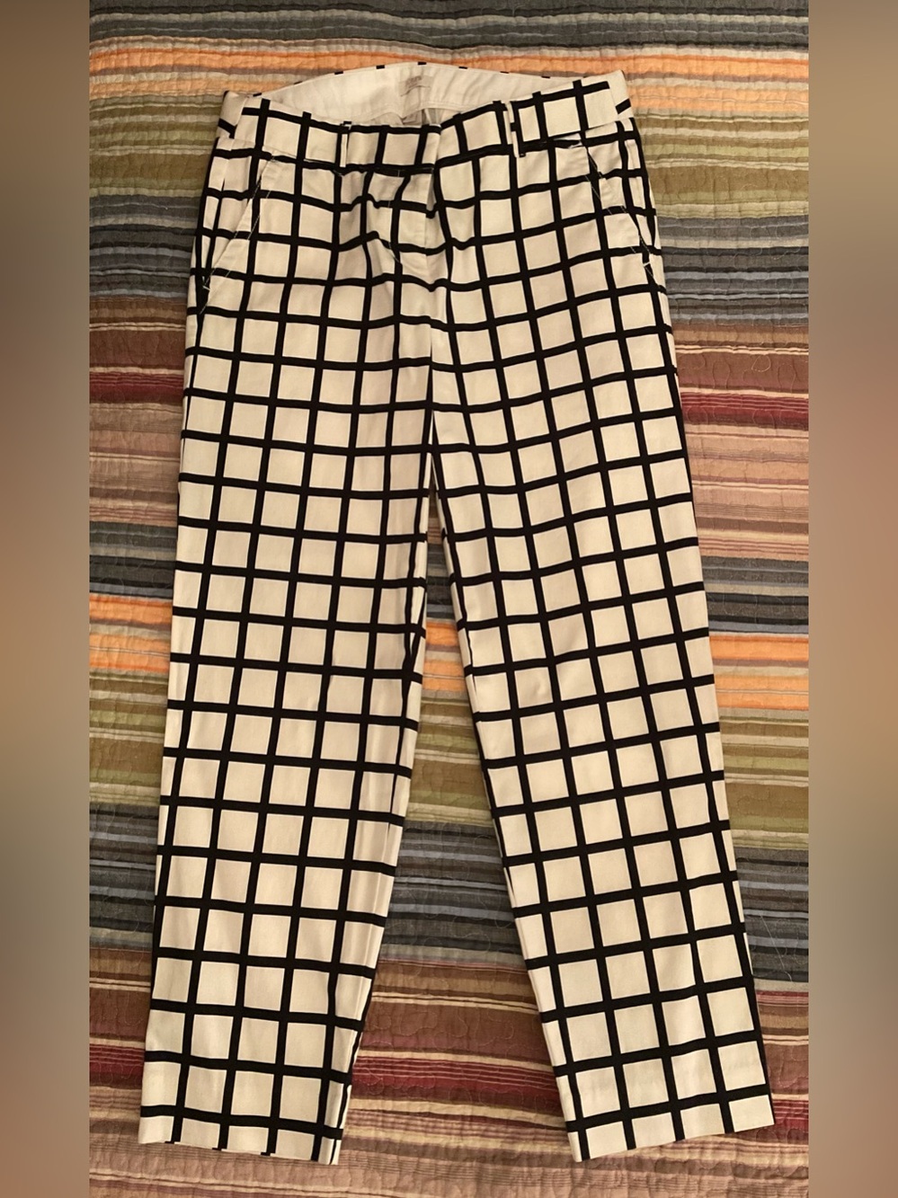 Women’s J. Crew White Ankle Pants with Black Windowpane Grid
